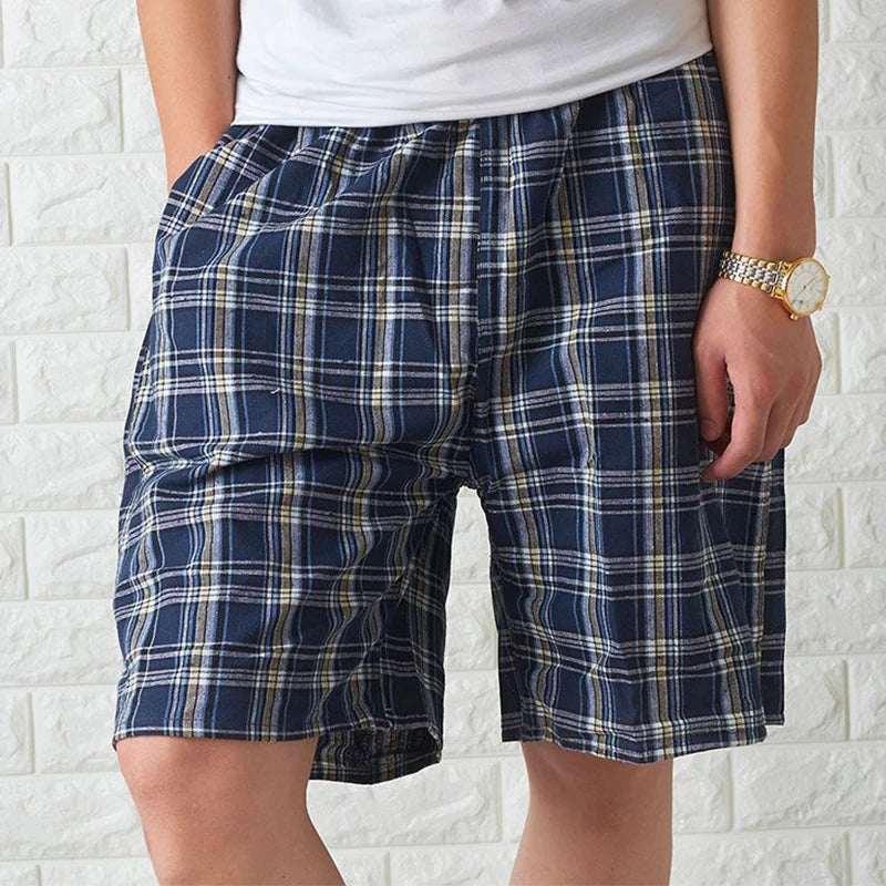 Men Cotton Blend Boxer Shorts Plaid Sleepwear Lounge Underpants