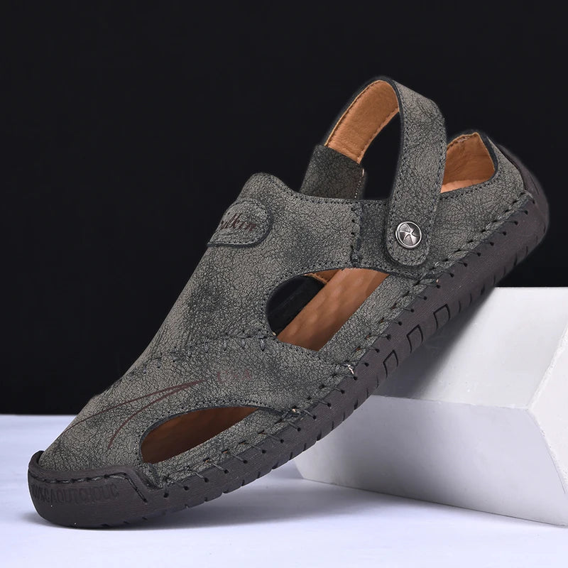 Men Breathable Leather Handmade Summer Sandals