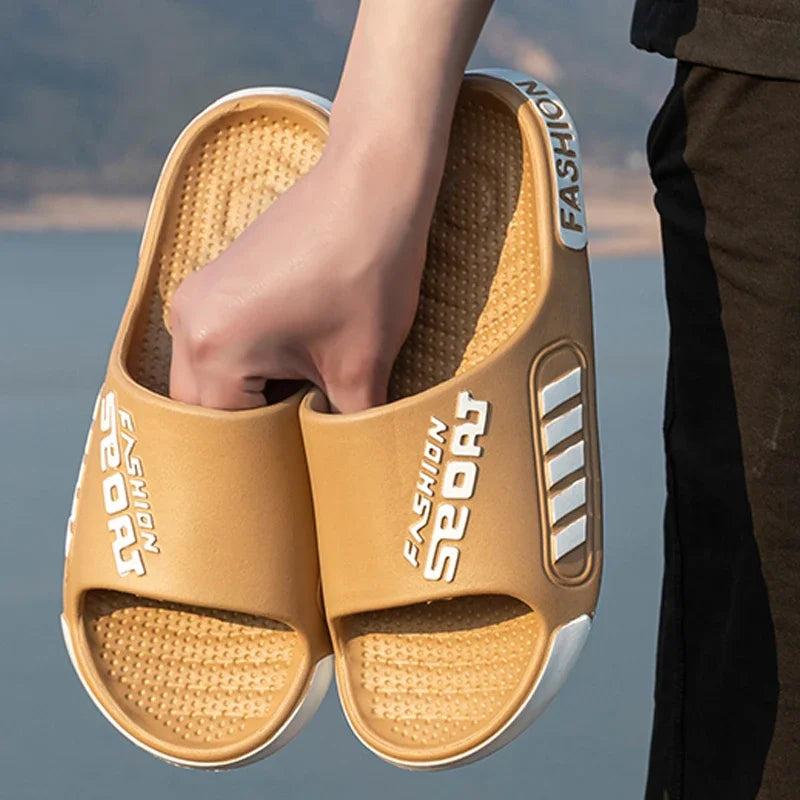 Big Size 36-45 Men Slippers Summer Flat Sole Home Slippers For Women Man Open Toe Trend Slides Couple Light Beach Shoes Sandals