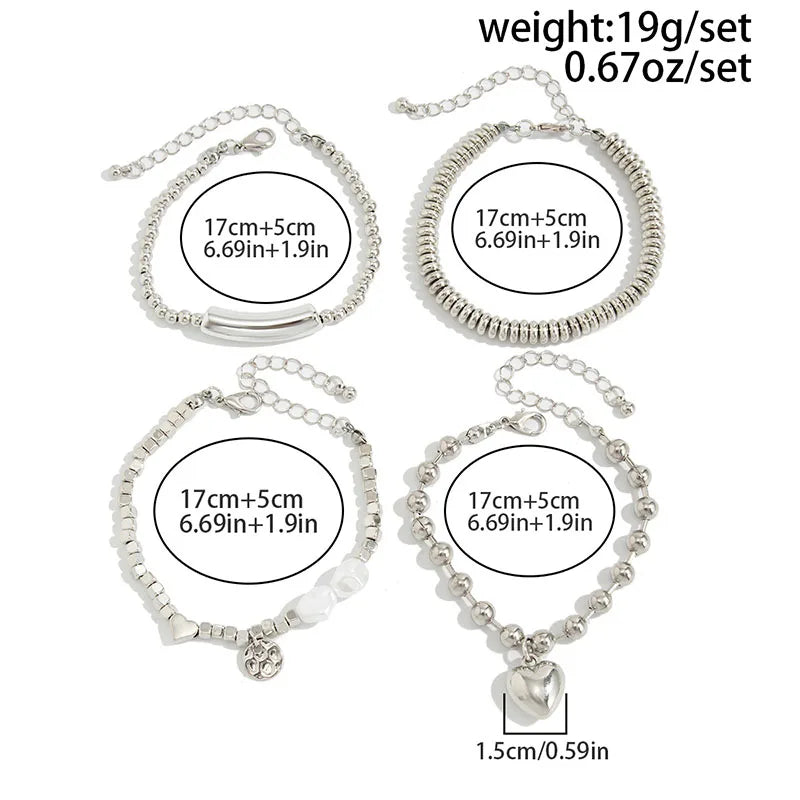 Women Pearl Heart Bracelet Set Fashion Jewelry