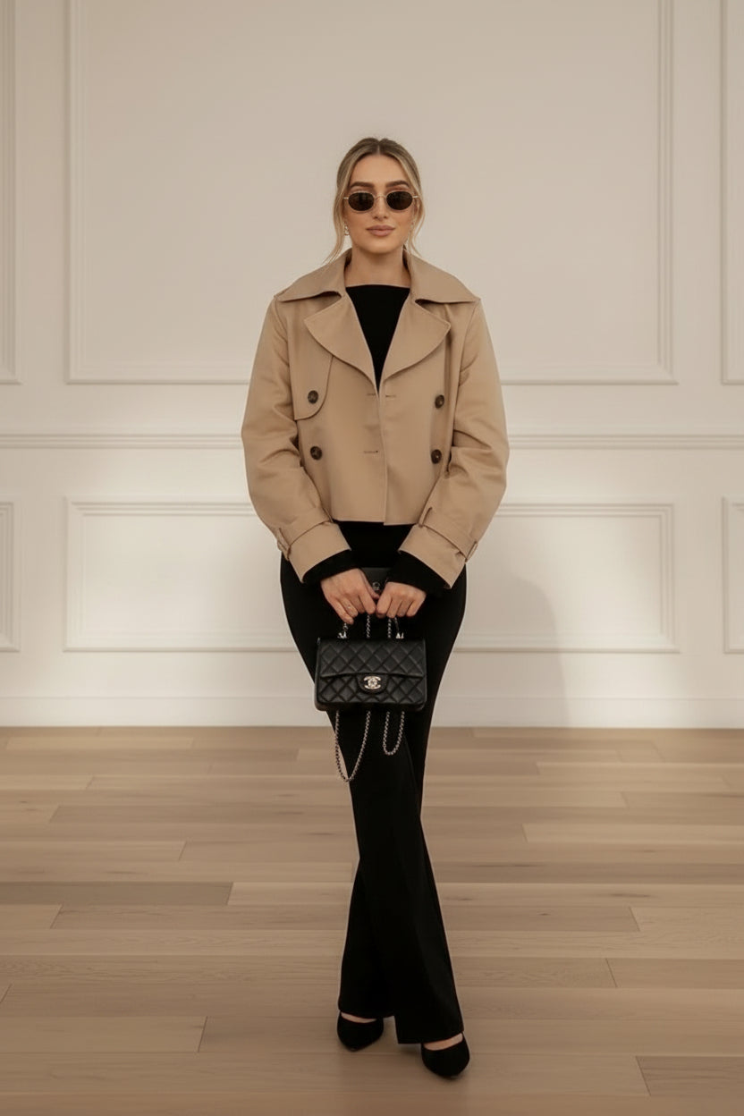 Women Cropped Double Breasted Trench Jacket Coat