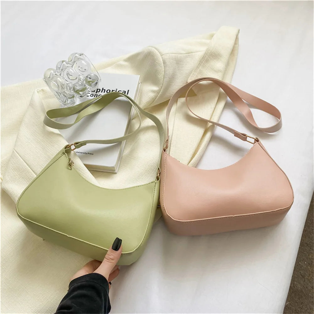 Shoulder Bags WOMEN'S Bag Underarm Bag  Handbags Retro Solid Color PU Leather Shoulder Underarm Bags Casual Women Hobos Handbags