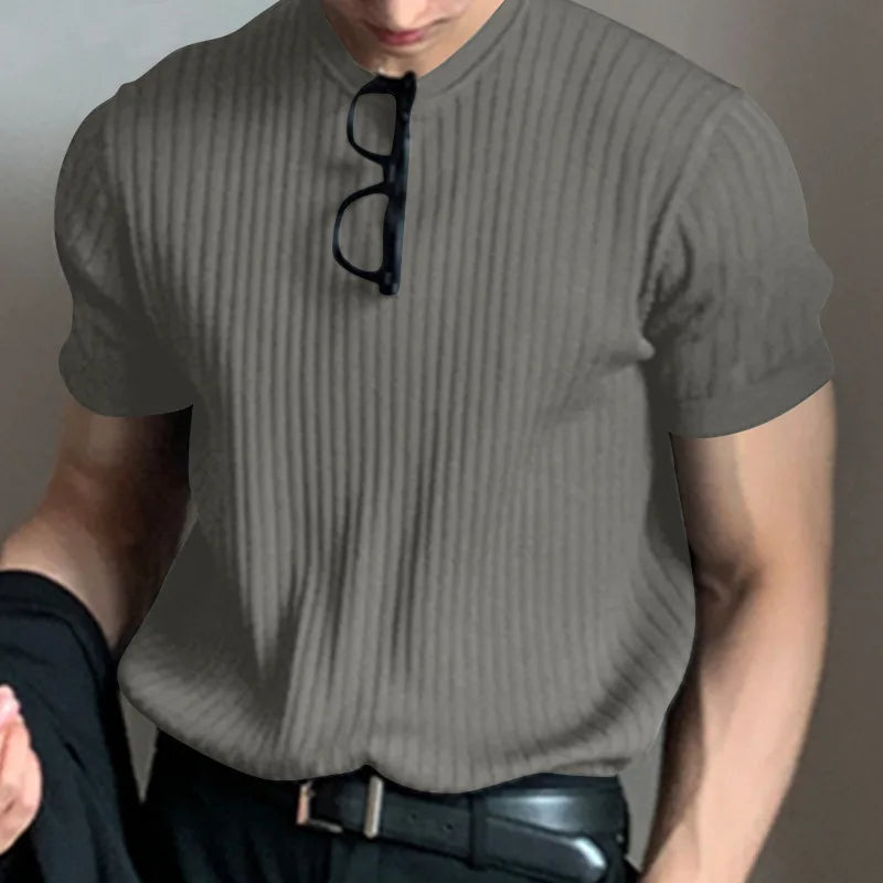 Men Long Sleeve O Neck T Shirt Loose Casual Knit Top