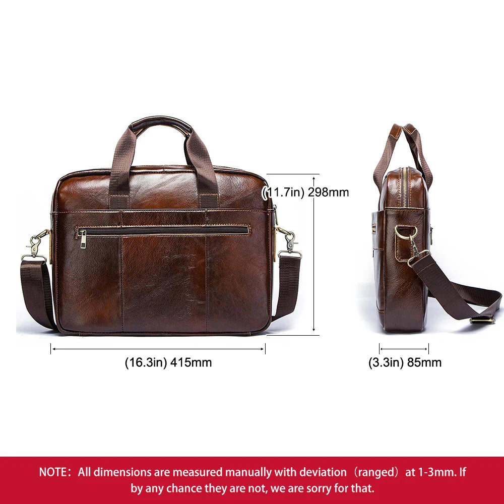 Genuine Leather Business Laptop Briefcase Messenger Bag for Men