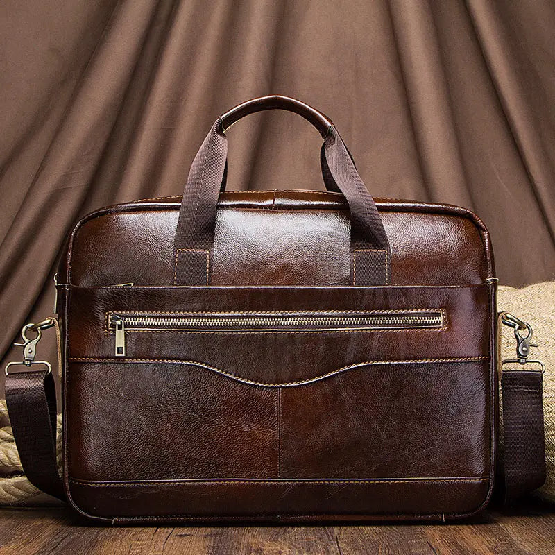 Genuine Leather Business Laptop Briefcase Messenger Bag for Men