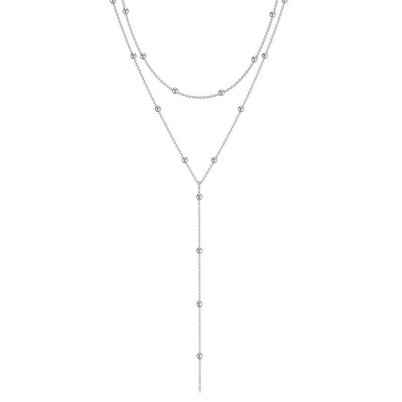 Women Double Layer Tassel Chain Choker Necklace