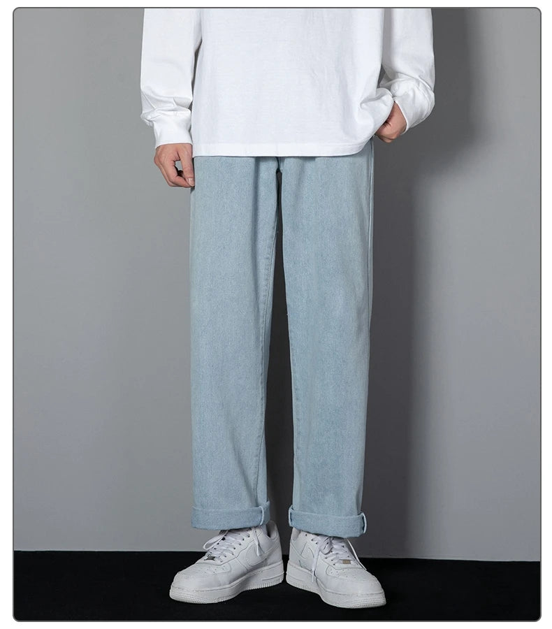 Men Korean Wide Leg Straight Jeans