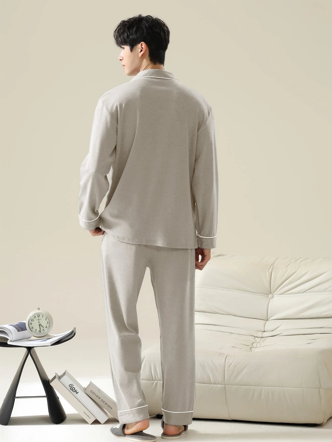 Men Cotton Long Sleeve Pajama Set Sleepwear