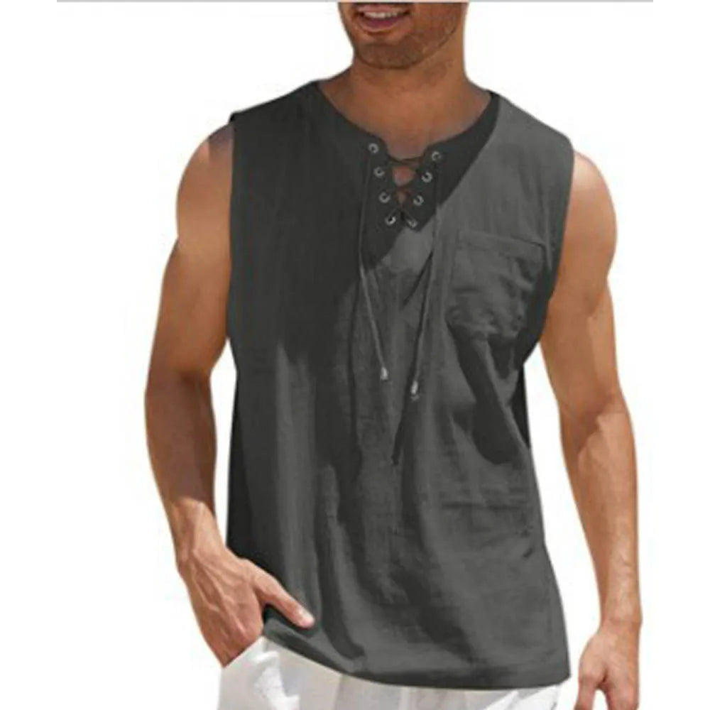 Men Sleeveless V Neck Beach Shirt