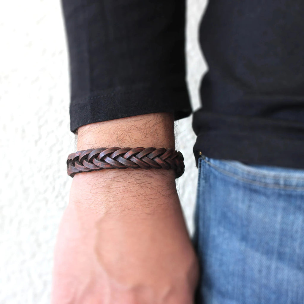 Men Braided Rustic Leather Bracelet