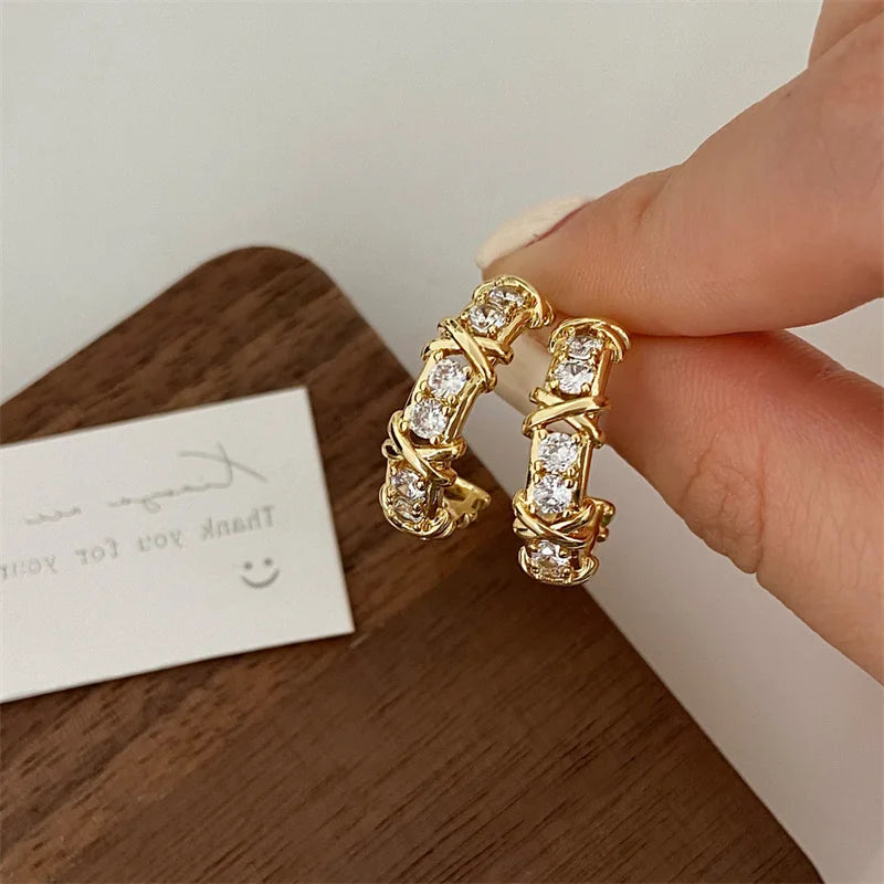 Women Vintage Cross Zircon Stud Earrings Fashion Jewelry