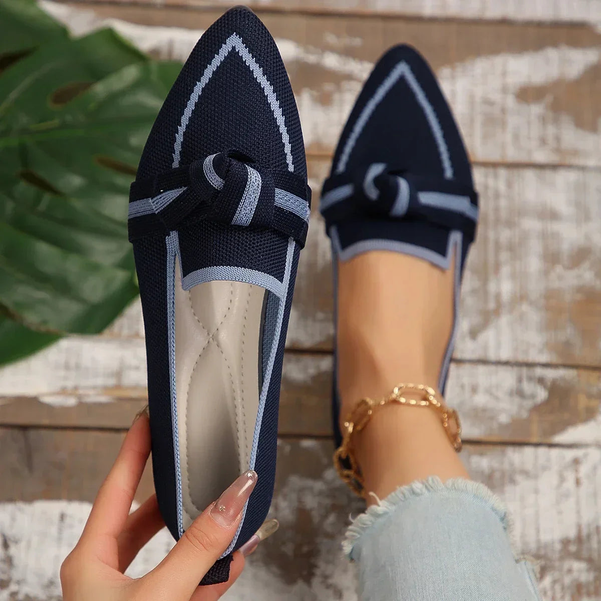 Women Knitted Slip Breathable Comfortable Solid Color Shoes Flats