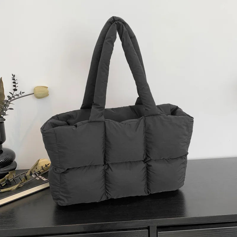 Quilted Plaid Large Capacity Tote Shoulder Bag for Women
