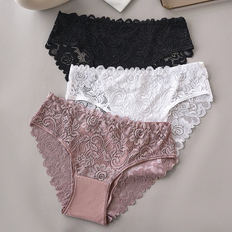 Floral Lace Embroidered Briefs Set for Women Breathable Underwear