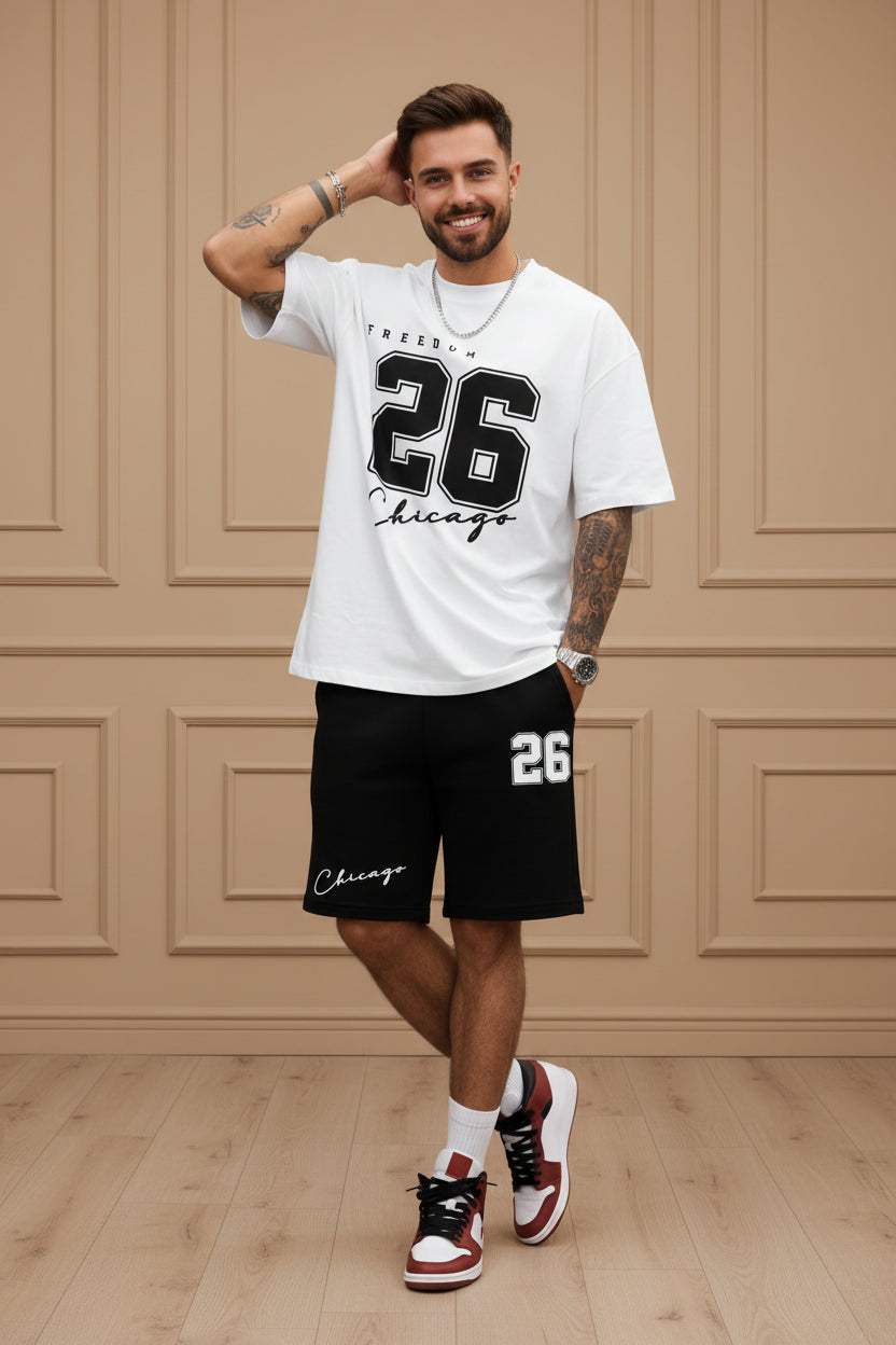 Men Bear Print T Shirt Shorts Set