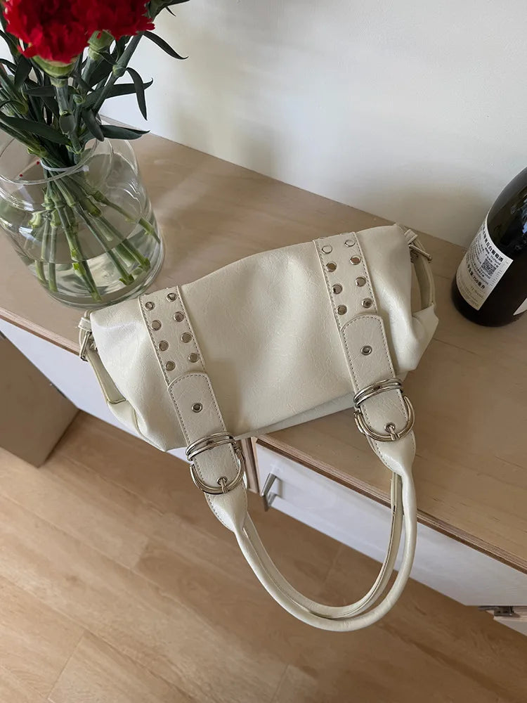 Rivet PU Leather Motorcycle Shoulder Bag for Women