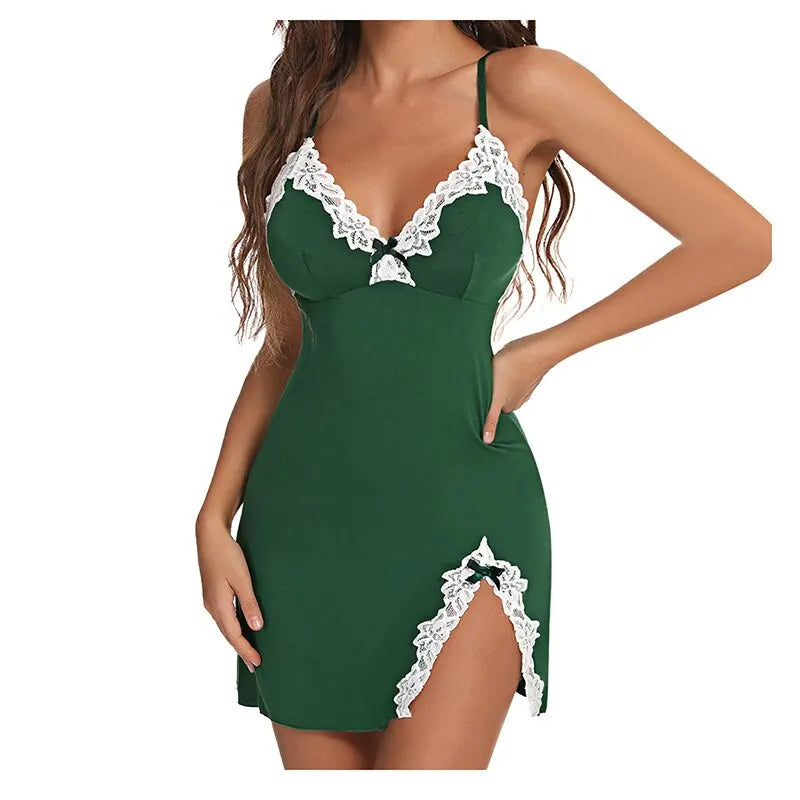 Lace Satin V Neck Nightgown Sleepwear for Women