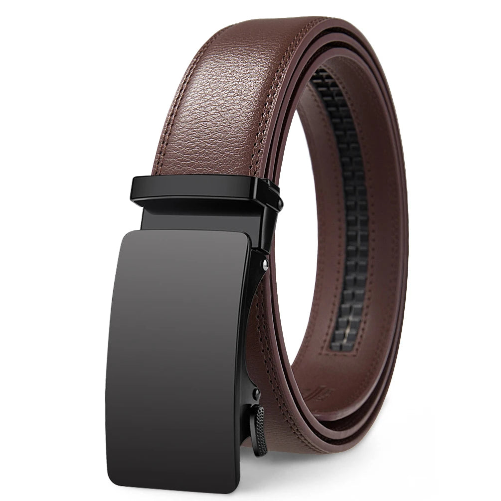 Men Adjustable Genuine Leather Ratchet Belt