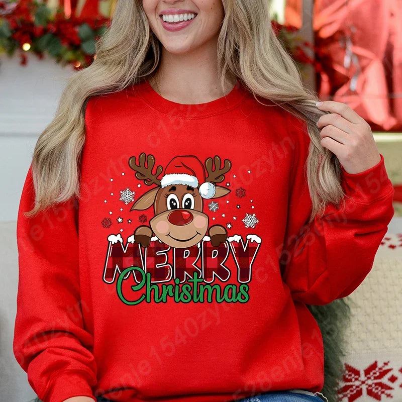 Women Christmas Reindeer Graphic Sweatshirt