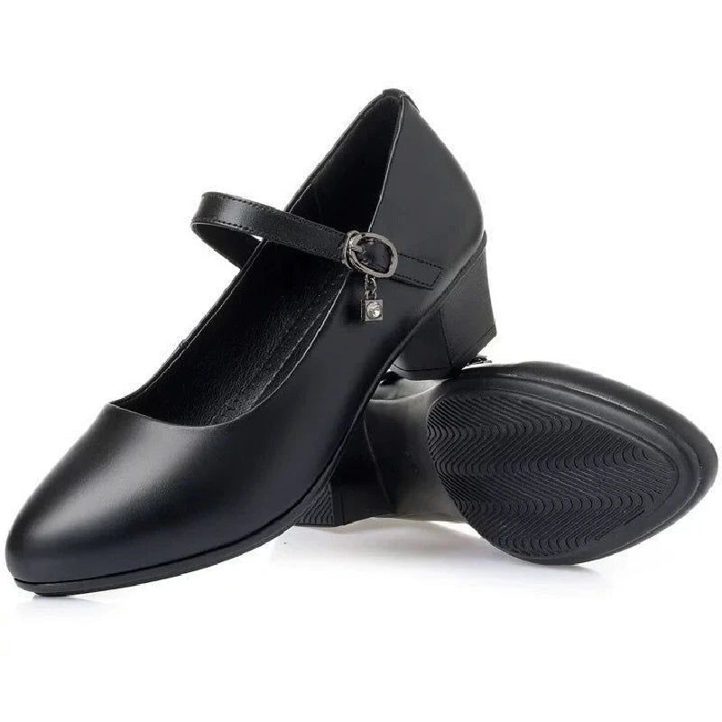 Women Soft Leather Medium Heel Pumps
