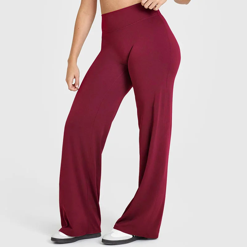 Women Butter Fabric Straight Leg Yoga Pants Mid Waist Fitness Trousers