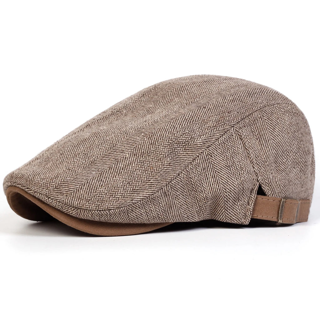 Men Retro Herringbone Newsboy Flat Cap
