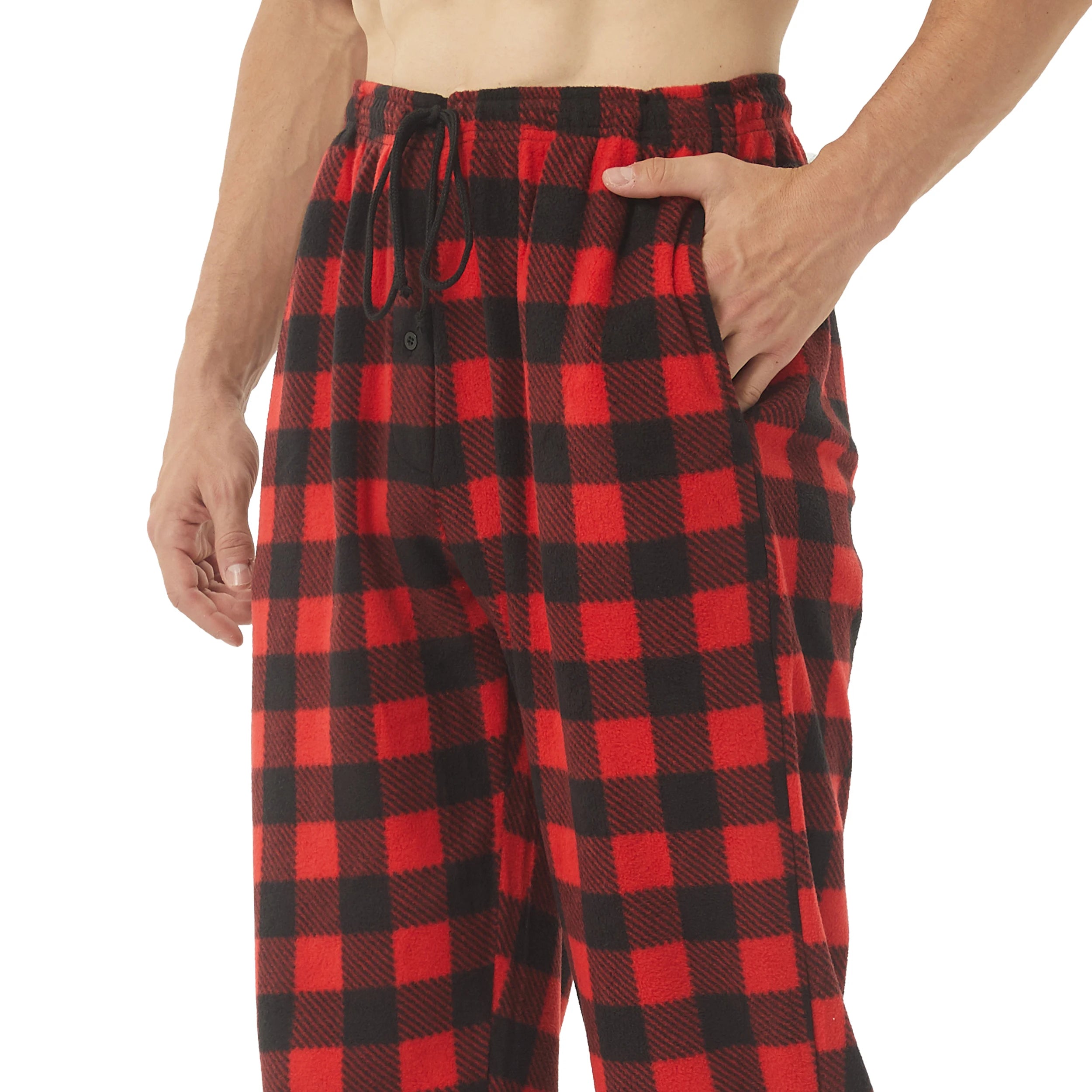 Men Fleece Plaid Pajama Pants Warm Lounge Sleepwear