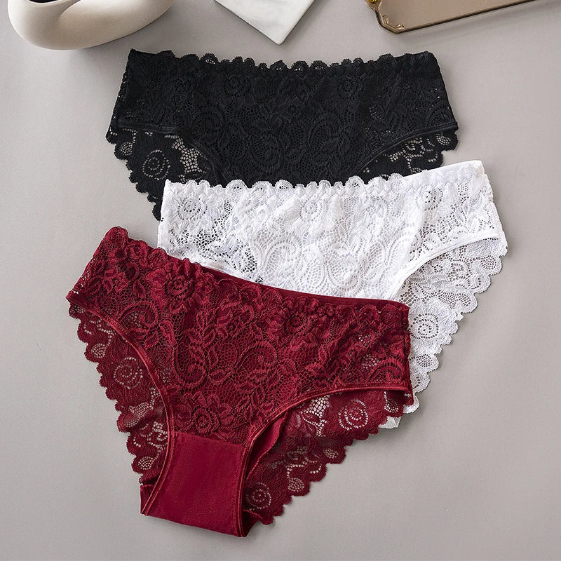 Floral Lace Embroidered Briefs Set for Women Breathable Underwear