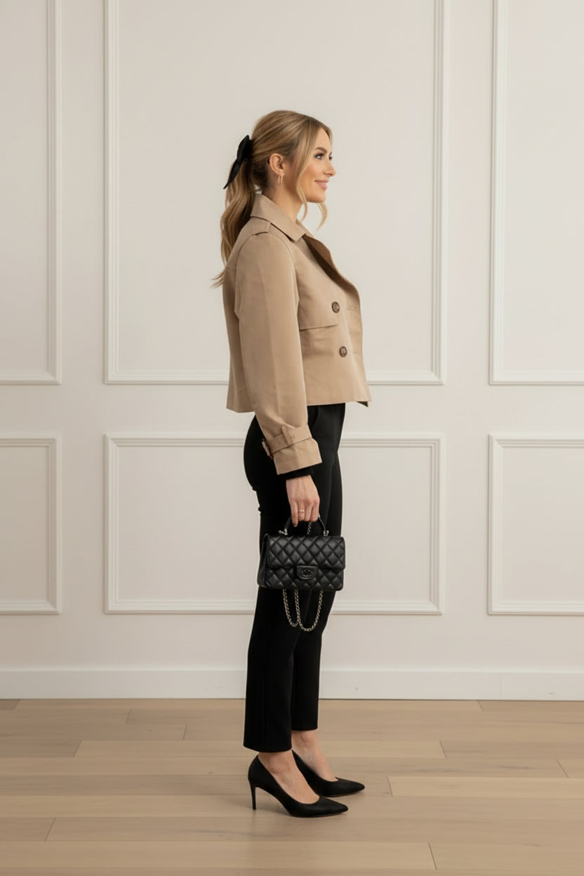 Women Cropped Double Breasted Trench Jacket Coat