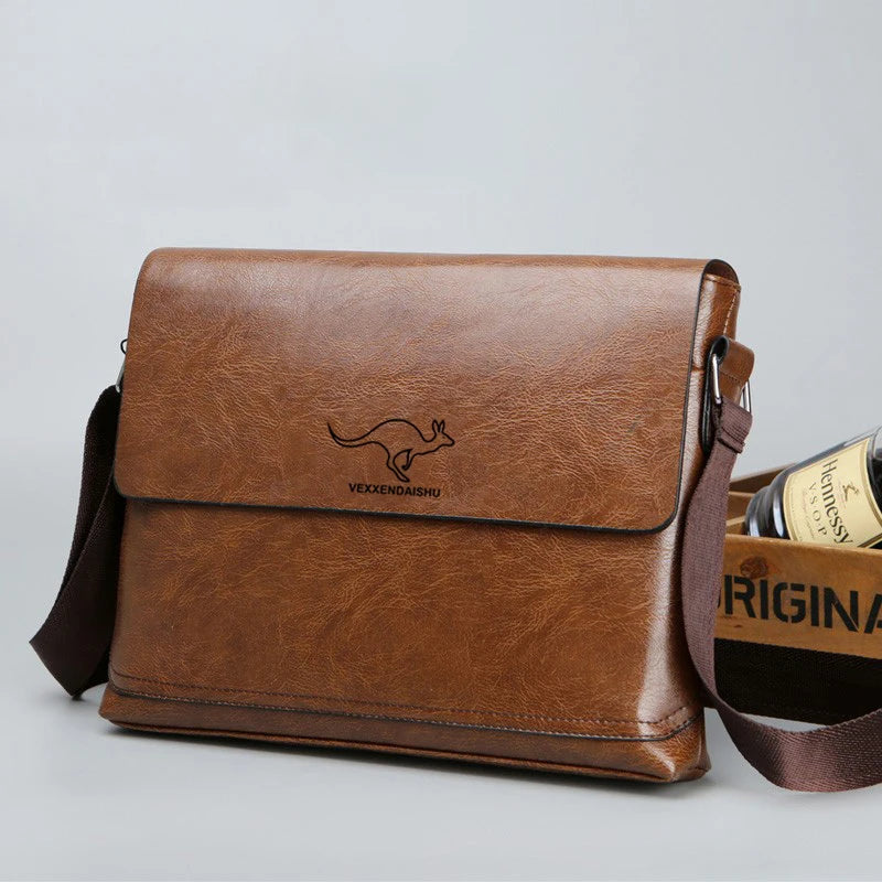 Large Capacity Leather Business Crossbody Shoulder Bag for Men