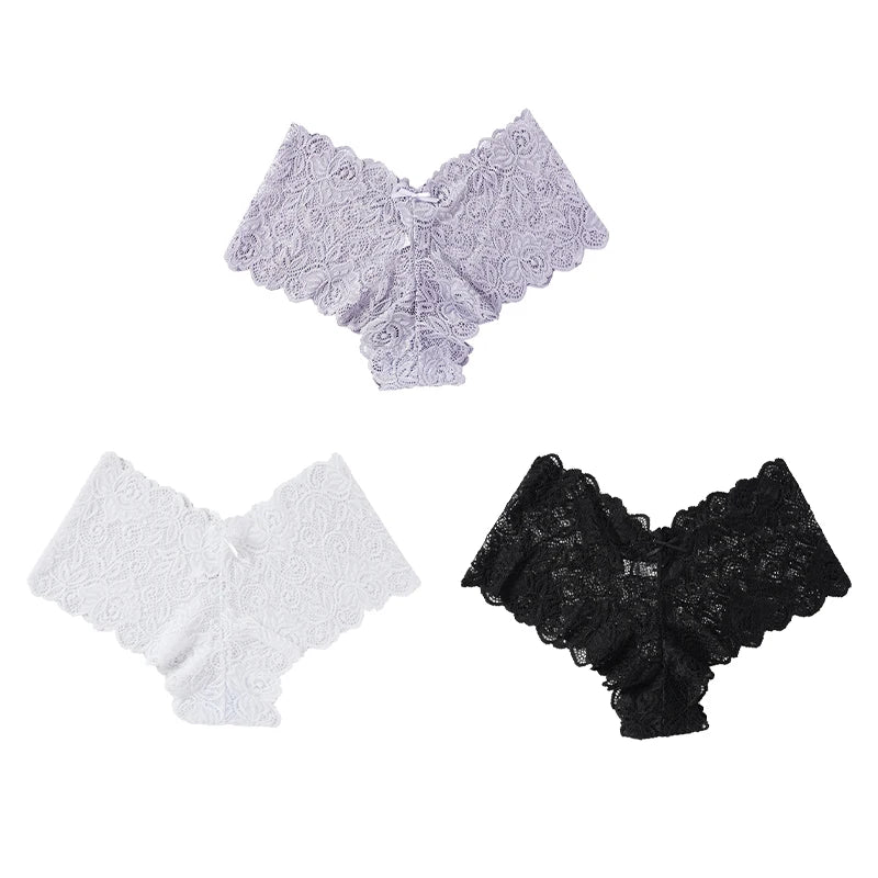 3 Pack Floral Lace Low Waist Panties for Women Soft Comfortable Underwear