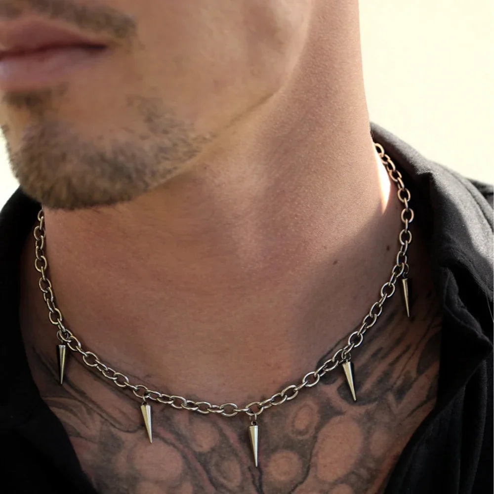 Men Punk Rivet Tassel Chain Necklace