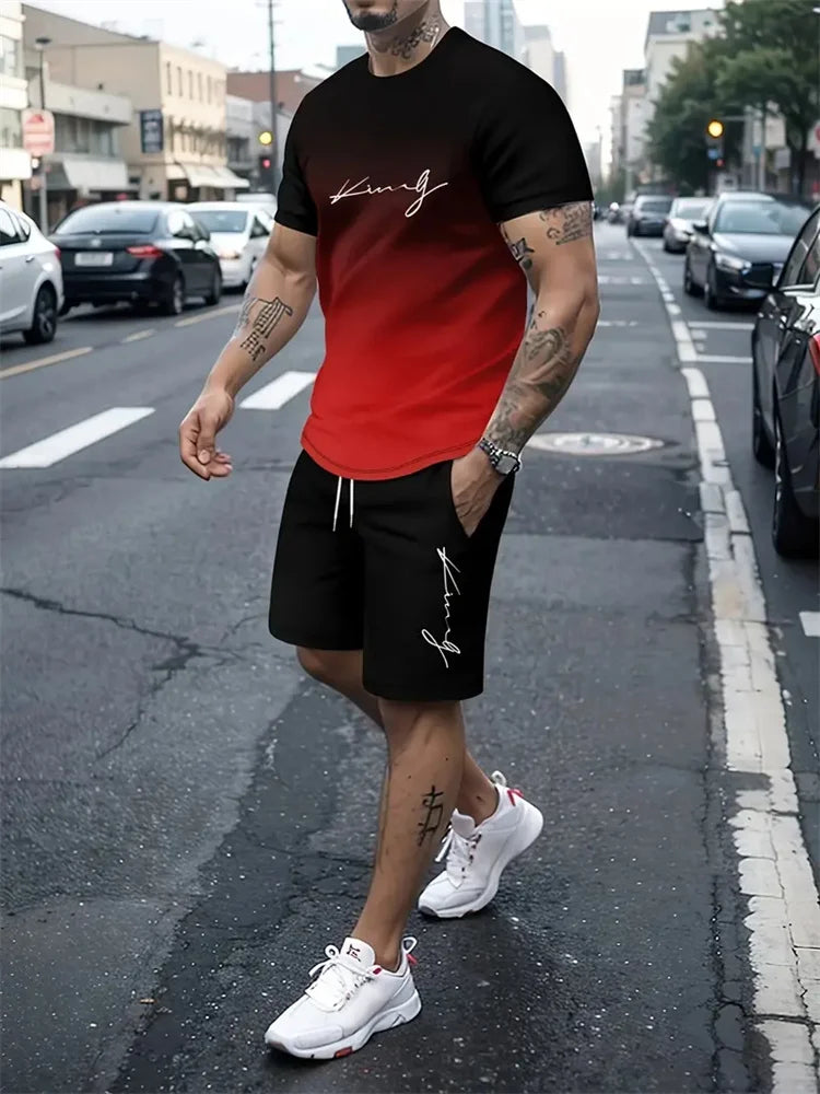 Men 3D Printed T Shirt and Shorts Summer Set
