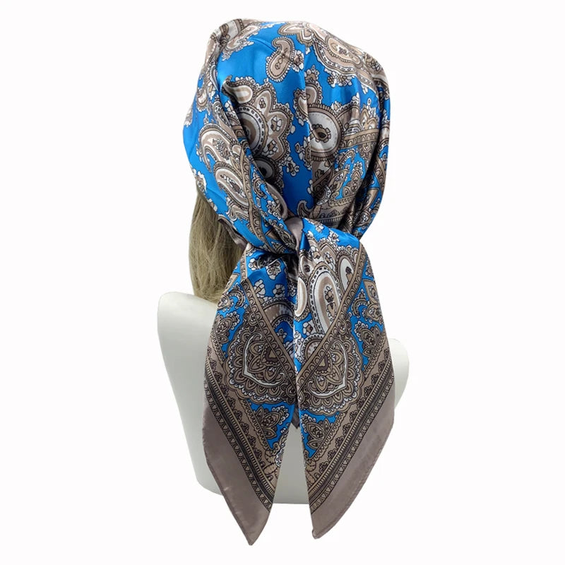 Women Silk Printed Square Hijab Scarf Shawl
