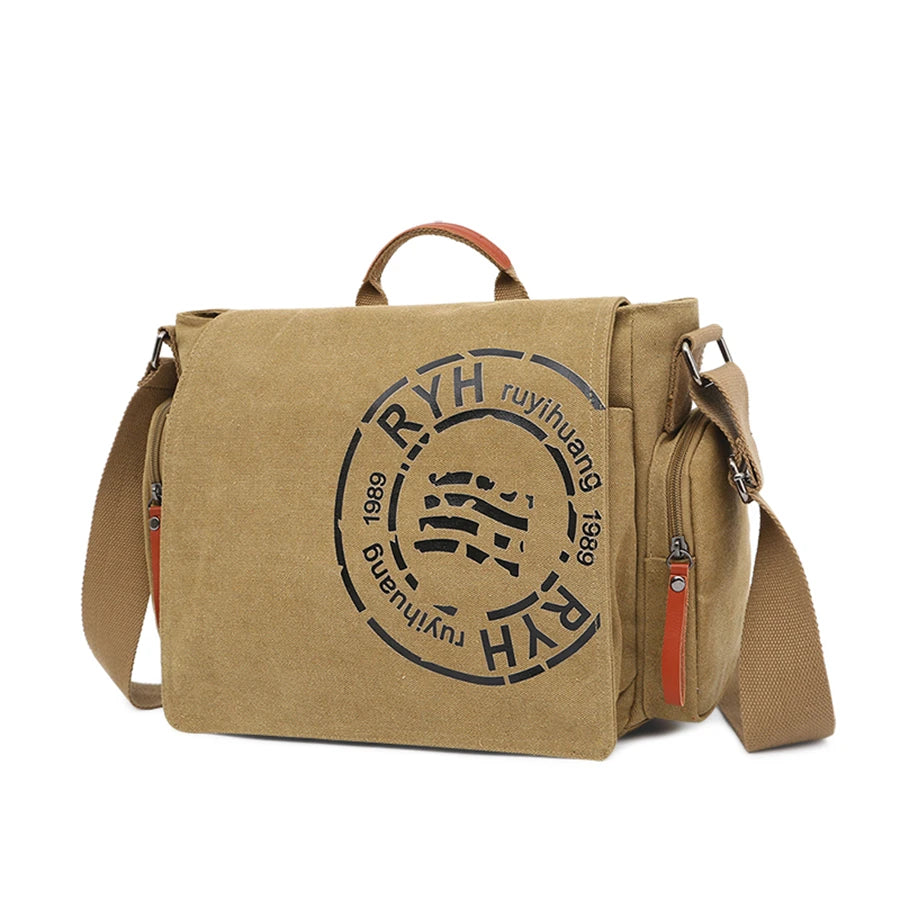 Large Capacity Canvas Weekend Messenger Briefcase Bag for Men