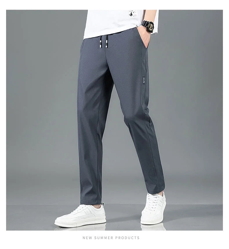 Men Ice Silk Straight Leg Casual Pants Breathable Sweatpants