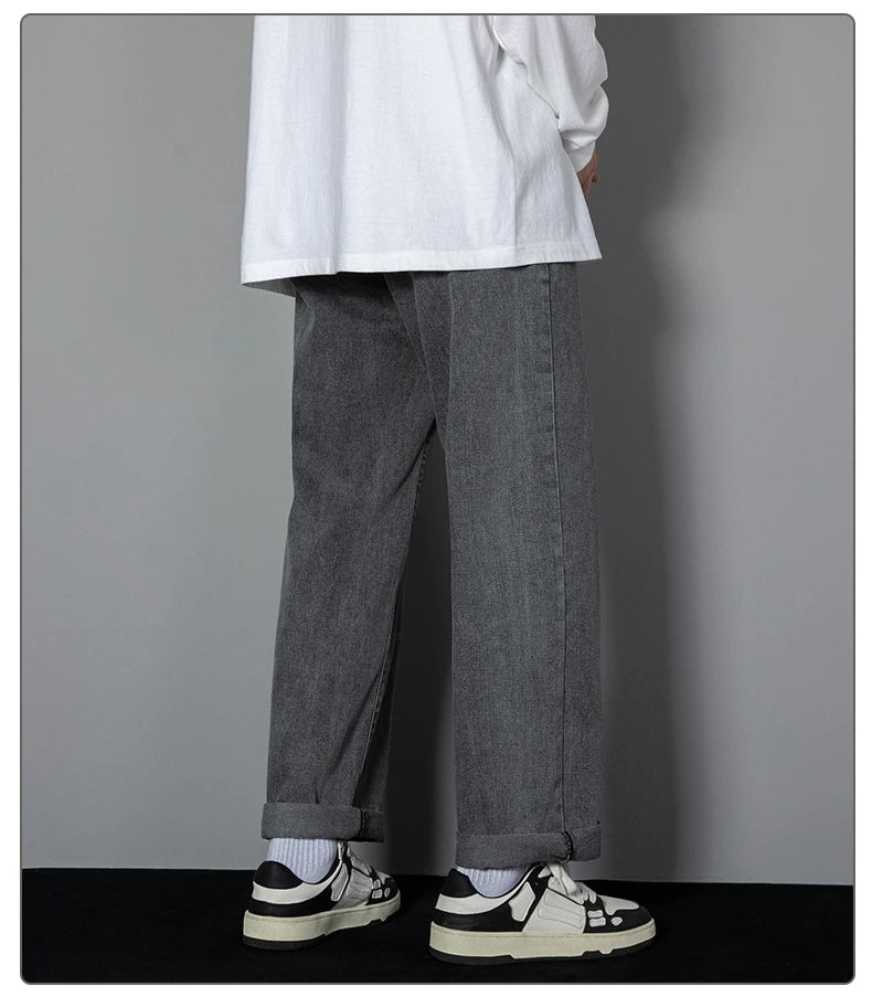 Men Korean Wide Leg Straight Jeans