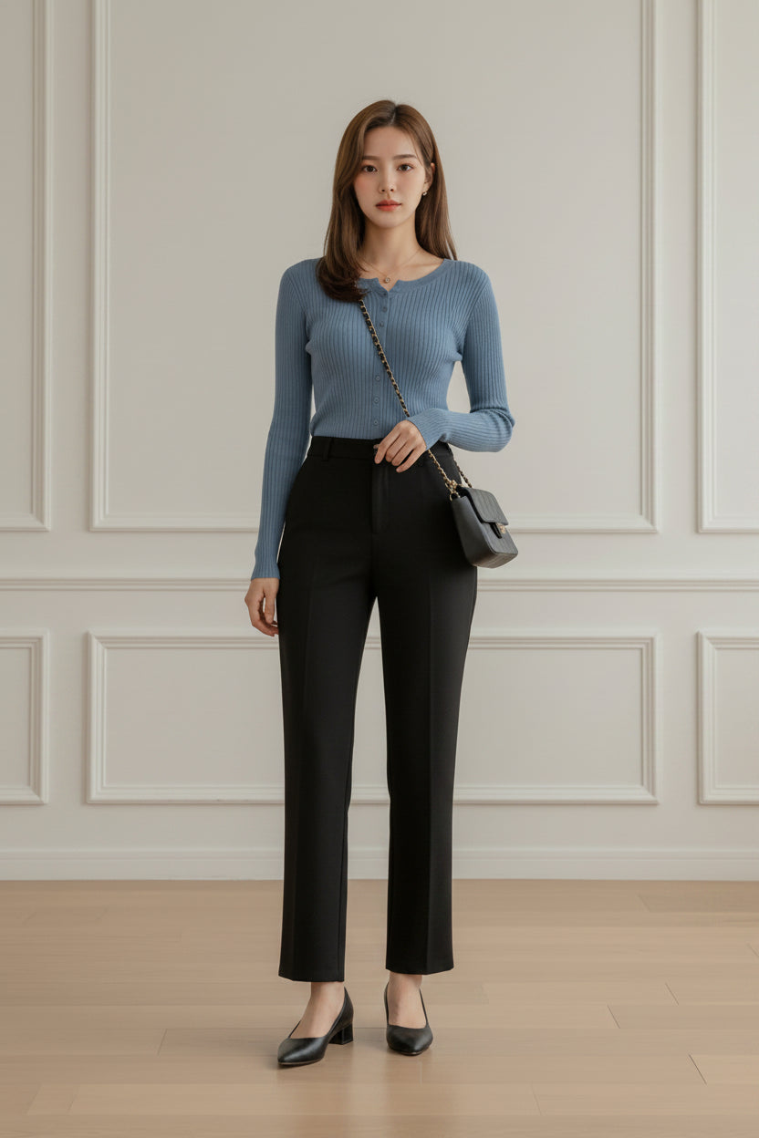 Knitted O Neck Button Sweater Pullover for Women with Bold Stripes