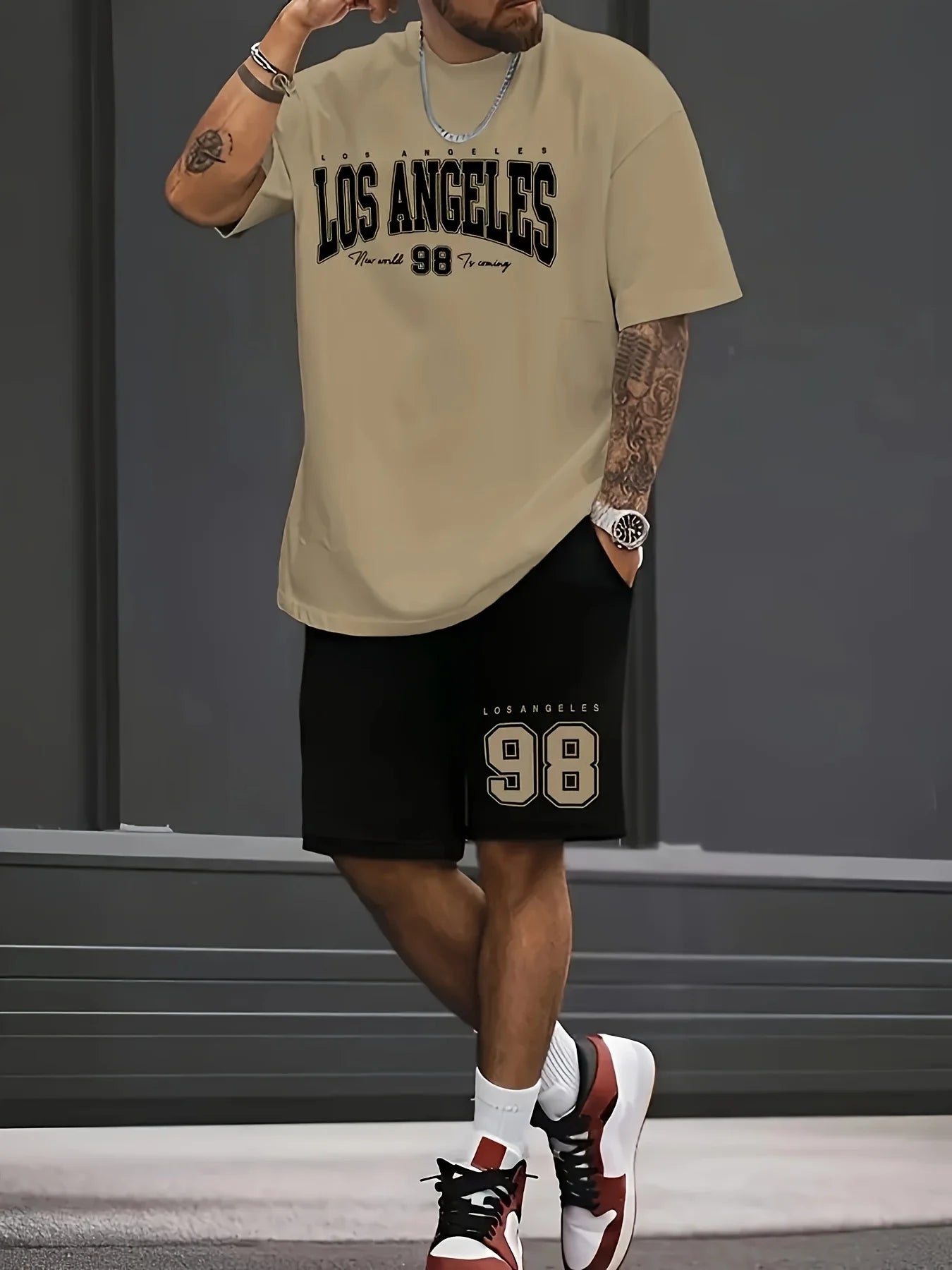 Men Chicago Graphic T Shirt and Shorts Activewear Set