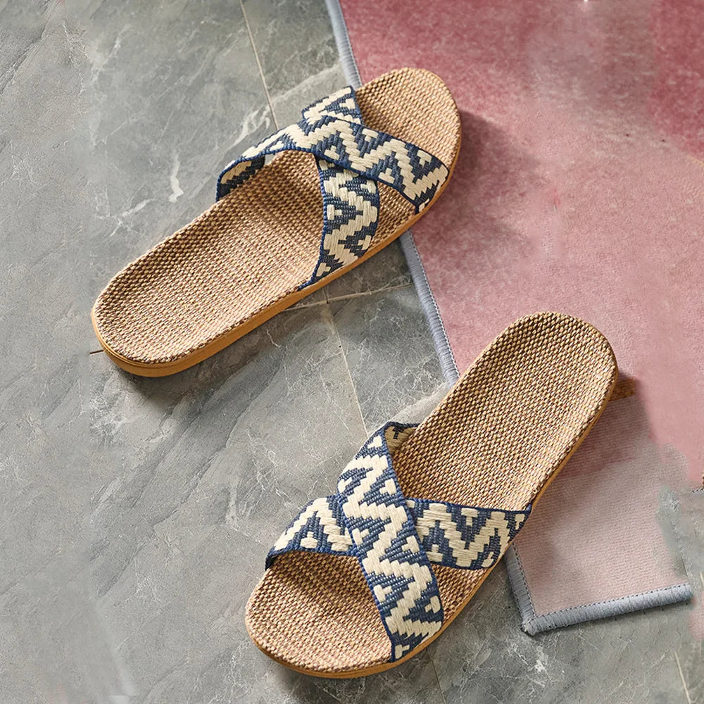 Men Slippers Lightweight Indoor Linen Slippers Antislip Home Shoes Summer Flat Sandals Casual Slippers Bedroom Slippers