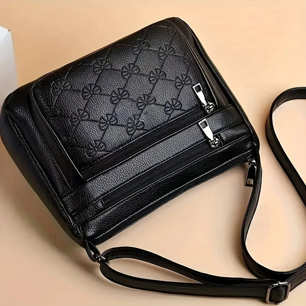 Large Capacity PU Leather Multi Pocket Crossbody Bag for Women