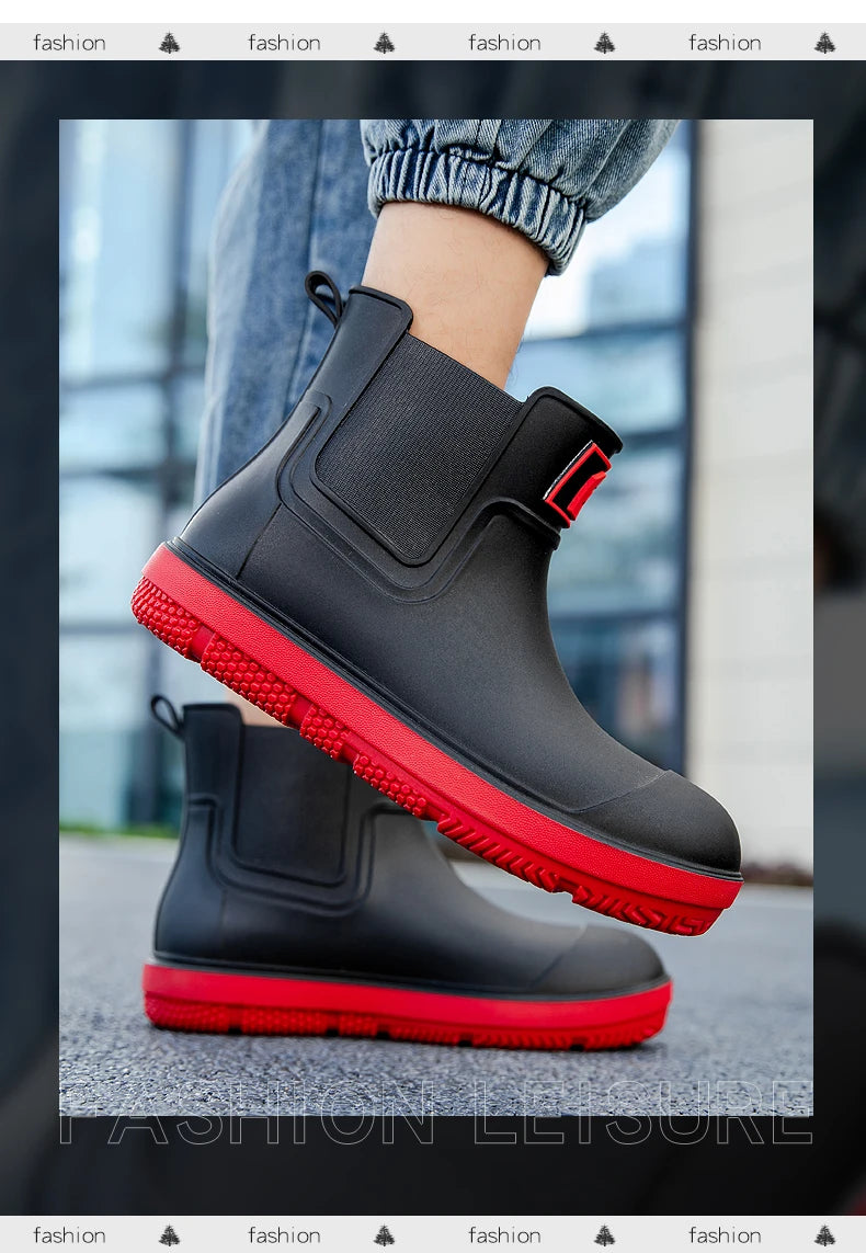 Men's Short-Tube Non-Slip Rain Boots, Fashionable Low-Top Water Shoes, Pvc One-Piece Molded Rain Boots, Waterproof Shoes for Farm Work