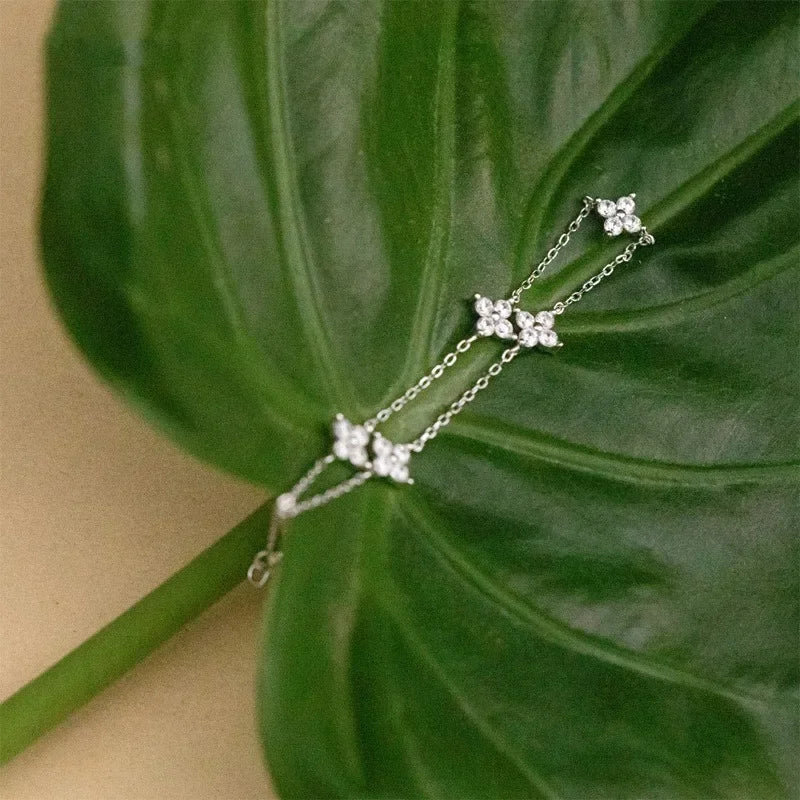 Women Crystal Four Leaf Flower Stainless Steel Zircon Bracelet