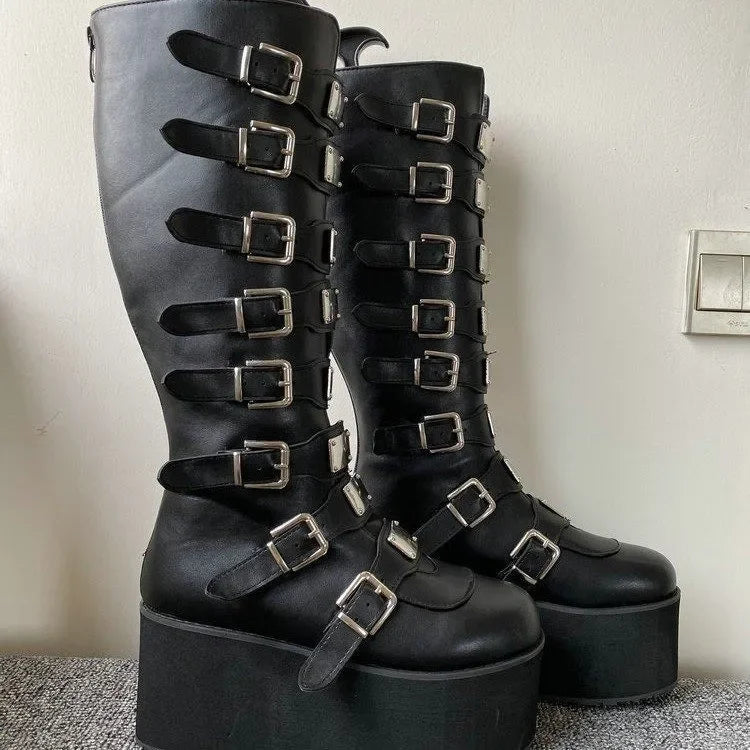 Women Gothic Platform Buckle Strap Boots