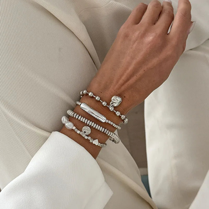 Women Pearl Heart Bracelet Set Fashion Jewelry