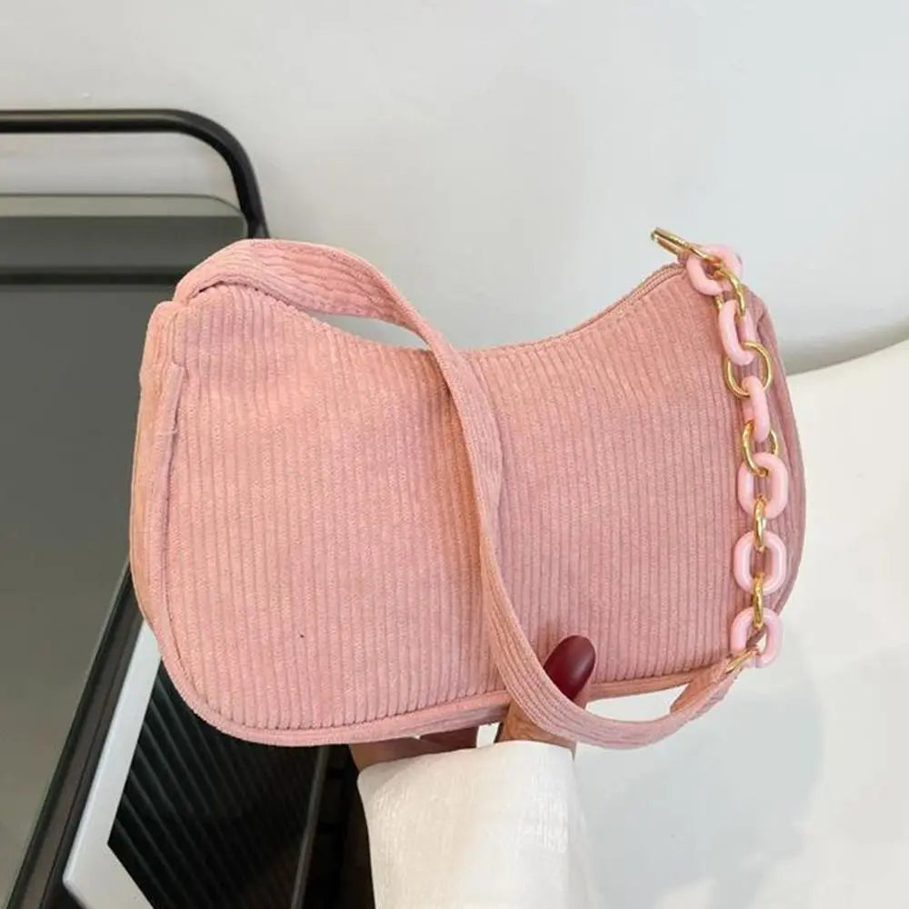 Vintage Corduroy Underarm Zipper Shoulder Bag for Women