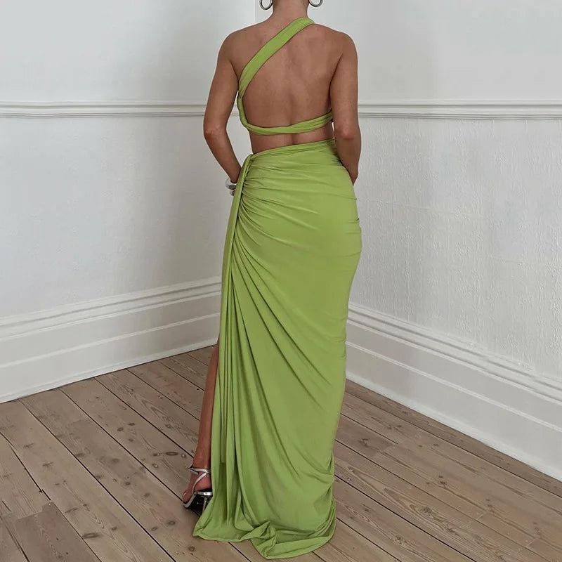 Women Sleeveless Crop Top and Slit Long Skirt 2 Piece Party Set