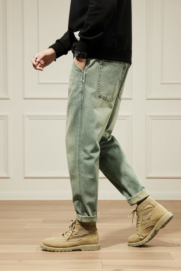 Men Retro Harem Straight Denim Pants