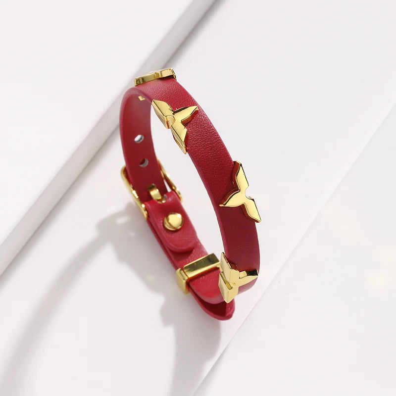 Women Leather Butterfly Stud Adjustable Bracelet Fashion Jewelry