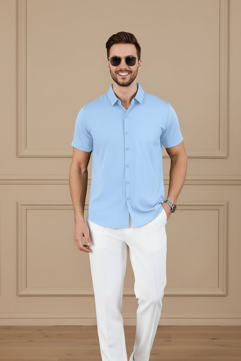 Men Solid Color Short Sleeve Business Shirt